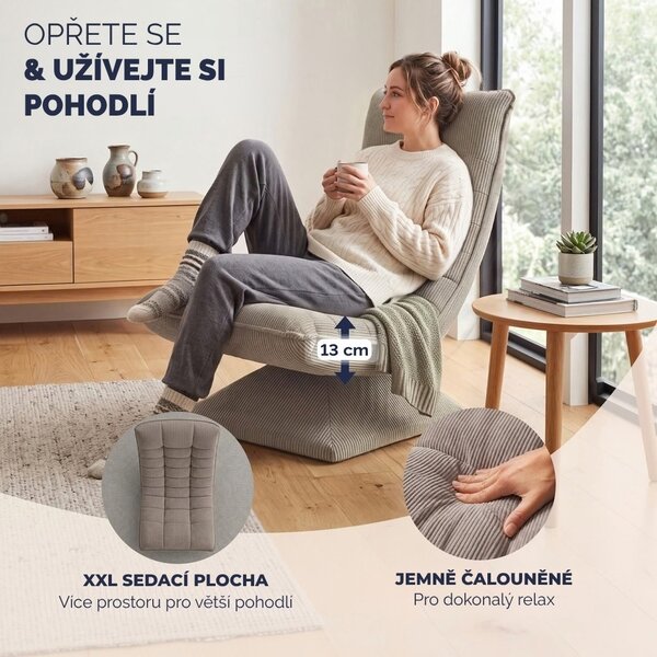Lenoška ABERDEEN CORD, žebrovaný potah, 87×60×105 cm, šedohnědá (taupe) Casaria