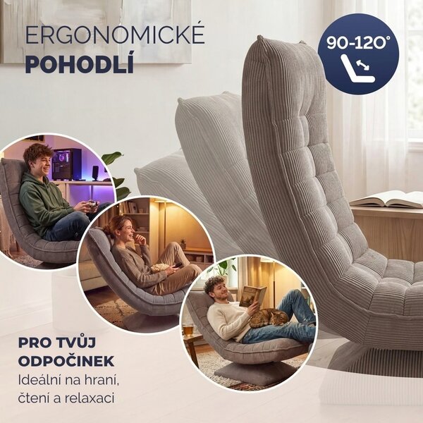 Lenoška ABERDEEN CORD, žebrovaný potah, 87×60×105 cm, šedohnědá (taupe) Casaria