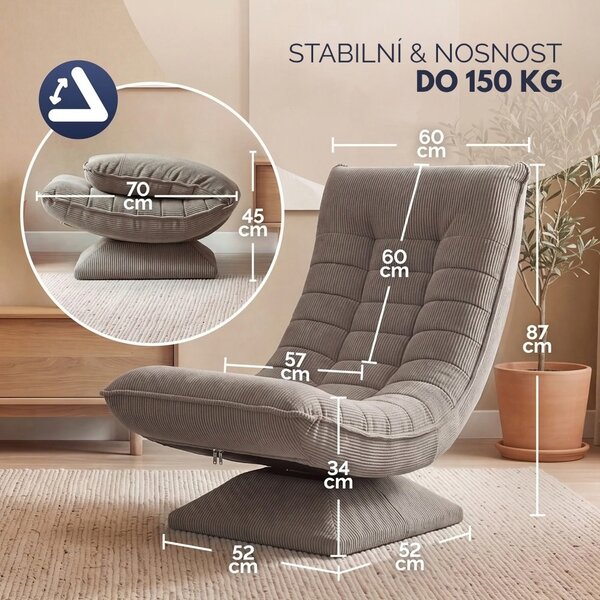 Lenoška ABERDEEN CORD, žebrovaný potah, 87×60×105 cm, šedohnědá (taupe) Casaria