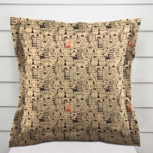 Biante Dekorační povlak na polštář s lemem PML-093 Pes mezi kočkami na hnědobéžovém 35 x 45 cm