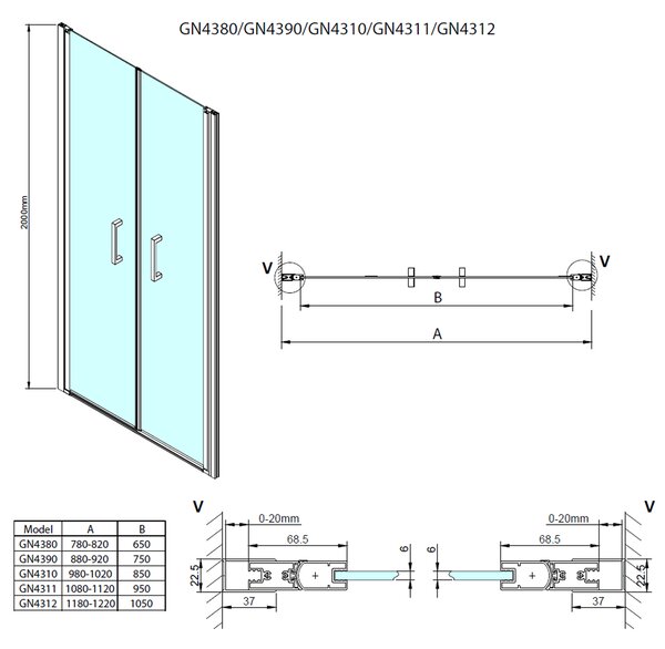 Gelco Gelco, LORO sprchové dveře dvoukřídlé 800mm, čiré sklo, GN4380