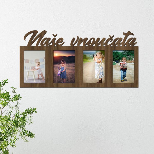 Dřevěný fotorámeček Naše vnoučata Zvolte barvu dekoru: Ořech | Rozměry (cm)grafie: 10x15 | Počet fotorámečků: 4