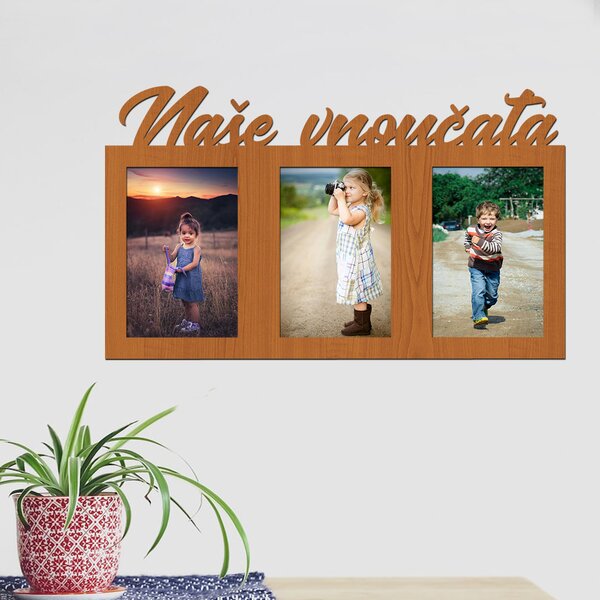 Dřevěný fotorámeček Naše vnoučata Zvolte barvu dekoru: Třešeň | Rozměry (cm)grafie: 10x15 | Počet fotorámečků: 3