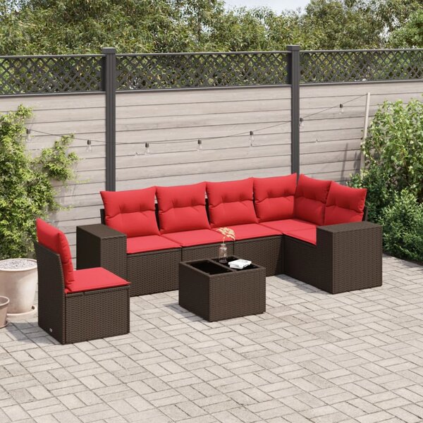 7dílná zahradní sedací souprava s polštáři hnědá polyratan 3222643