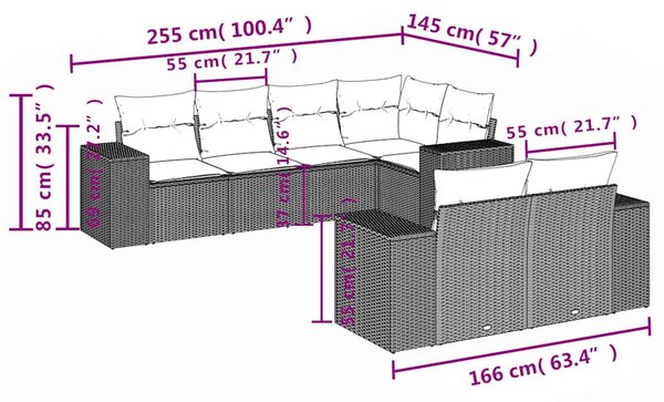 7dílná zahradní sedací souprava s poduškami černá polyratan 3222804