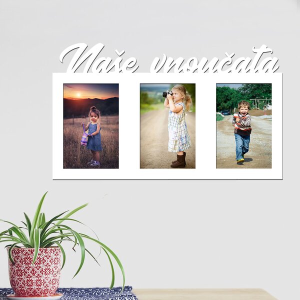 Dřevěný fotorámeček Naše vnoučata Zvolte barvu dekoru: Bílá | Rozměry (cm)grafie: 10x15 | Počet fotorámečků: 3