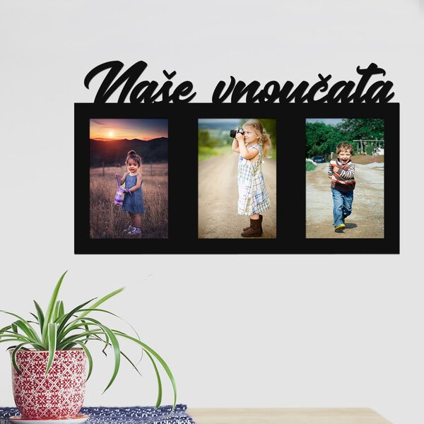 Dřevěný fotorámeček Naše vnoučata Zvolte barvu dekoru: Černá | Rozměry (cm)grafie: 10x15 | Počet fotorámečků: 3