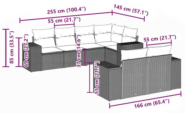 7dílná zahradní sedací souprava a podušky světle šedá polyratan 3222811