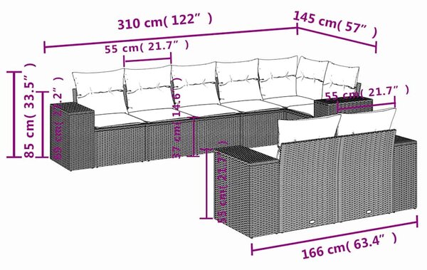 8dílná zahradní sedací souprava s poduškami černá polyratan 3222814
