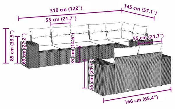 8dílná zahradní sedací souprava a podušky světle šedá polyratan 3222821