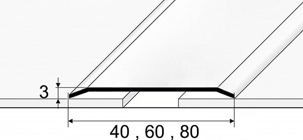 Přechodový profil 40, 60, 80 mm, plochý (nevrtaný) Leštěný nerez