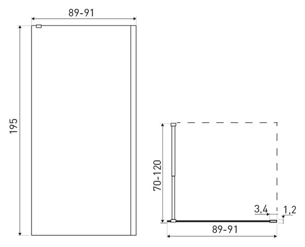 Novoterm Sprchová zástěna Walk-in NV-Milagro 90, zlatá/transparent - bez vaničky