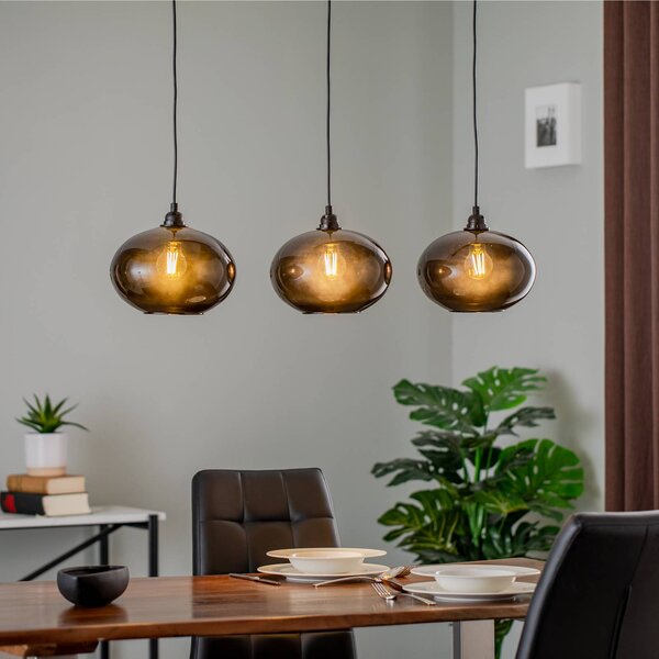 Opviq Závěsné svítidlo Smoked 052 3-light lineární sklo Ø27cm, stmívatelný, Hliník / šedá / zinek, Obývací pokoj / jídelna, Sklo, Moderní