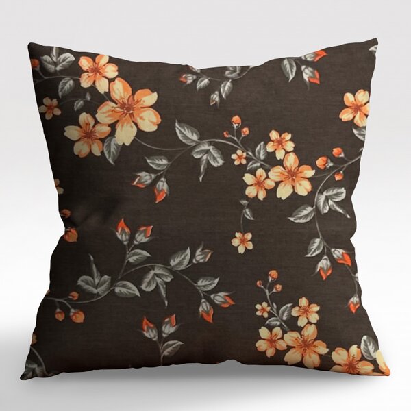 Ervi povlak na polštář bavlněný - oránžové květy na hnědém