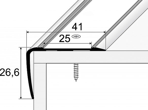 Schodový profil 41 x 27 mm s protiskluznou páskou (šroubovací) Stříbro E01