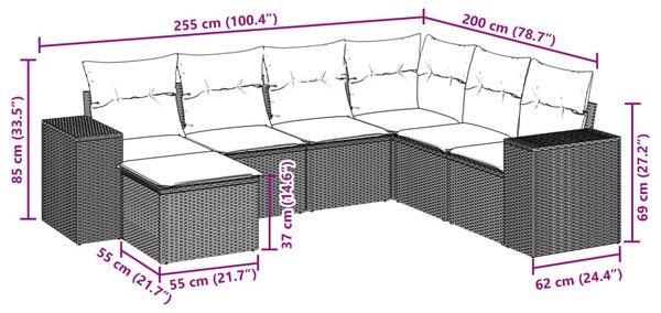 7dílná zahradní sedací souprava s poduškami šedá polyratan 3222899