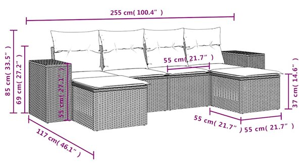 6dílná zahradní sedací souprava s poduškami černá polyratan 3222914