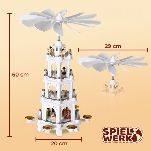 Vánoční pyramida MERRY, 60x20x20cm, bílá Spielwerk