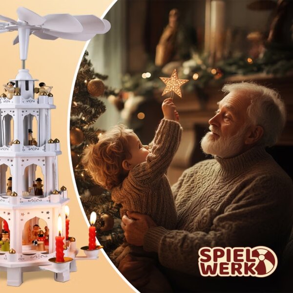 Vánoční pyramida MERRY, 60x20x20cm, bílá Spielwerk