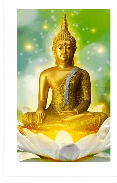 Plakát s paspartou zlatý Buddha na lotosovém květu