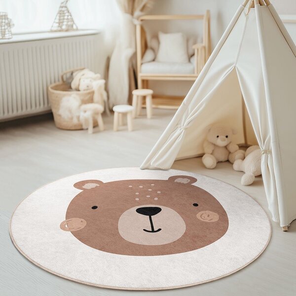 Hnědý/krémový pratelný dětský koberec ø120 cm Teddy Bear – Mila Home