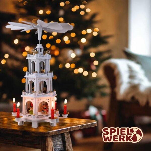 Vánoční pyramida MERRY, 60x20x20cm, bílá Spielwerk