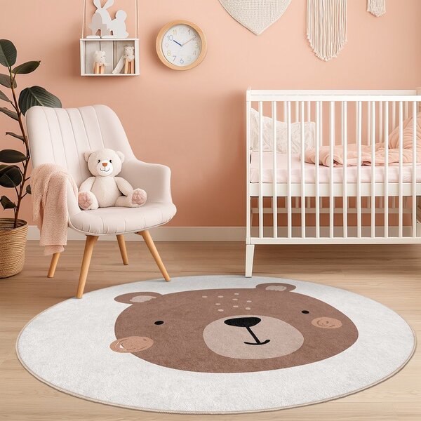 Hnědý/krémový pratelný dětský koberec ø120 cm Teddy Bear – Mila Home