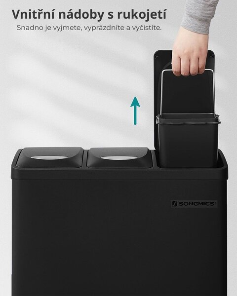 Koš na třídění odpadu SORT 24l (3x8l), černá SongmicsHome