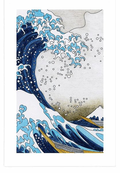 Plakát s paspartou reprodukce Velká vlna z Kanagawa - Kacušika Hokusai