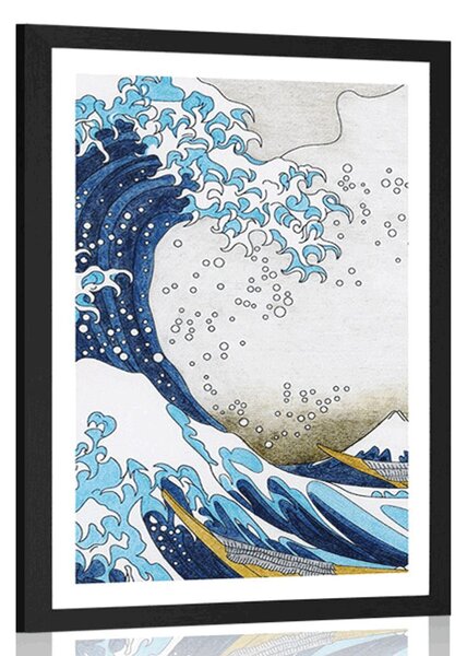 Plakát s paspartou reprodukce Velká vlna z Kanagawa - Kacušika Hokusai