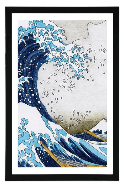 Plakát s paspartou reprodukce Velká vlna z Kanagawa - Kacušika Hokusai