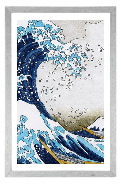 Plakát s paspartou reprodukce Velká vlna z Kanagawa - Kacušika Hokusai