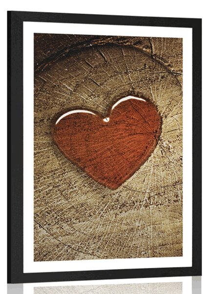 Plakát s paspartou srdce na pařezu