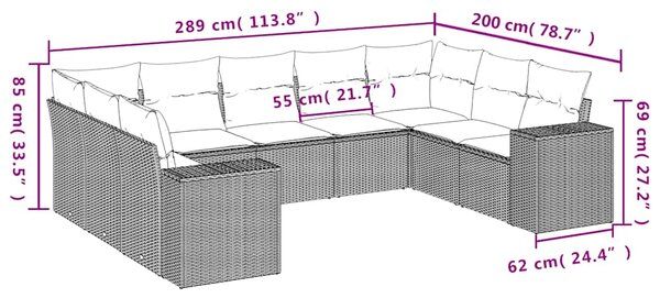 9dílná zahradní sedací souprava a podušky světle šedá polyratan 3223001