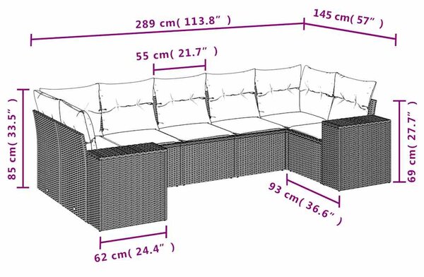 7dílná zahradní sedací souprava s polštáři černá polyratan 3222986