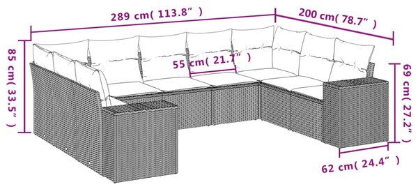 9dílná zahradní sedací souprava s poduškami hnědá polyratan 3223002