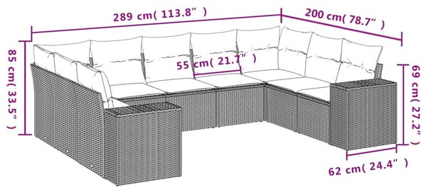 9dílná zahradní sedací souprava s polštáři hnědá polyratan 3223003