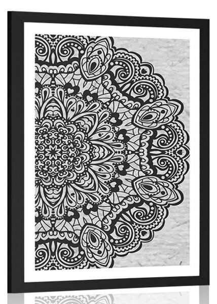 Plakát s paspartou květinová Mandala v černobílém provedení