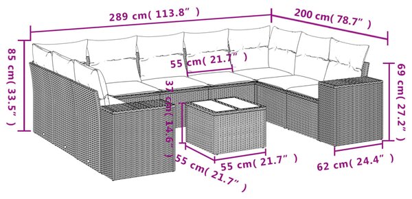 10dílná zahradní sedací souprava s poduškami hnědá polyratan 3223012