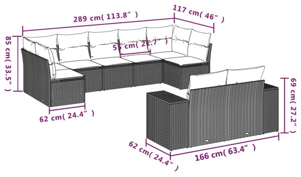 9dílná zahradní sedací souprava s poduškami béžová polyratan 3223017