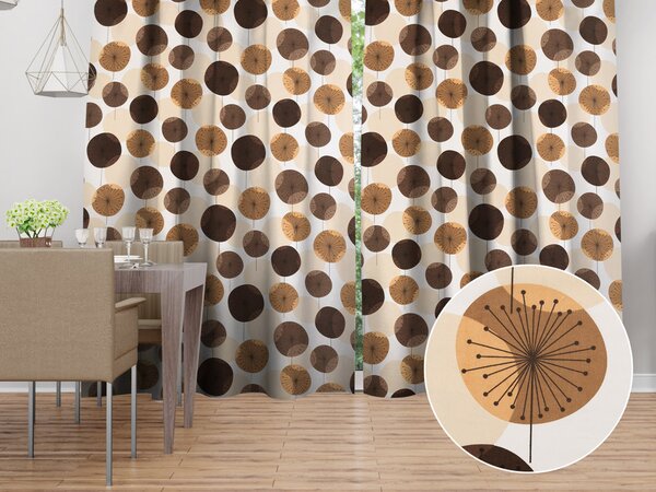 Biante Bavlněný závěs Sandra SA-488 Hnědo-béžové designové pampelišky 150x140 cm