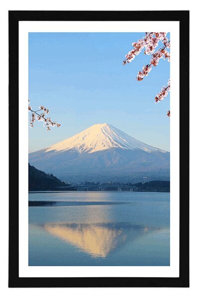 Plakát s paspartou výhled z jezera na Fuji