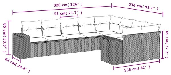 9dílná zahradní sedací souprava s poduškami béžová polyratan 3223037