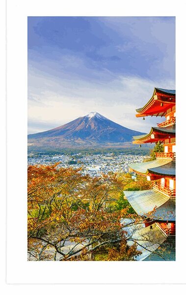 Plakát s paspartou výhled na Chureito Pagoda a horu Fuji