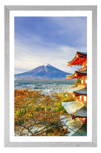 Plakát s paspartou výhled na Chureito Pagoda a horu Fuji