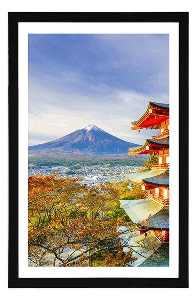 Plakát s paspartou výhled na Chureito Pagoda a horu Fuji
