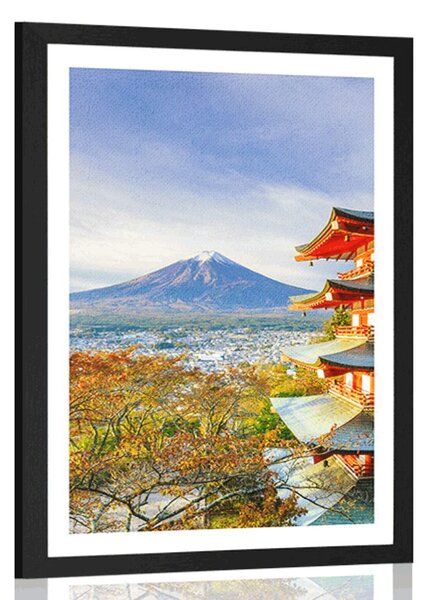 Plakát s paspartou výhled na Chureito Pagoda a horu Fuji