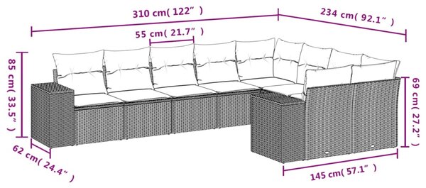 9dílná zahradní sedací souprava s polštáři hnědá polyratan 3223043