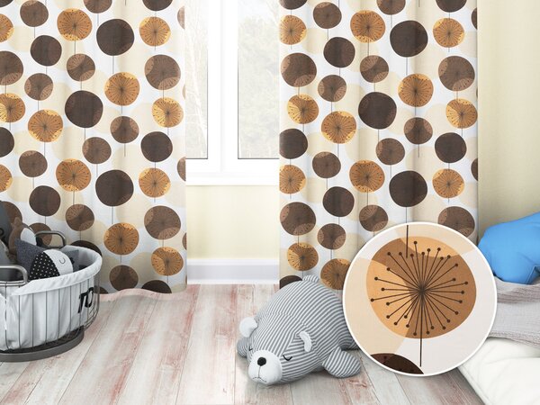 Biante Dětský bavlněný závěs Sandra SA-488 Hnědo-béžové designové pampelišky 150x140 cm