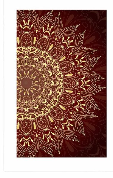 Plakát s paspartou zlatá Mandala na bordó pozadí